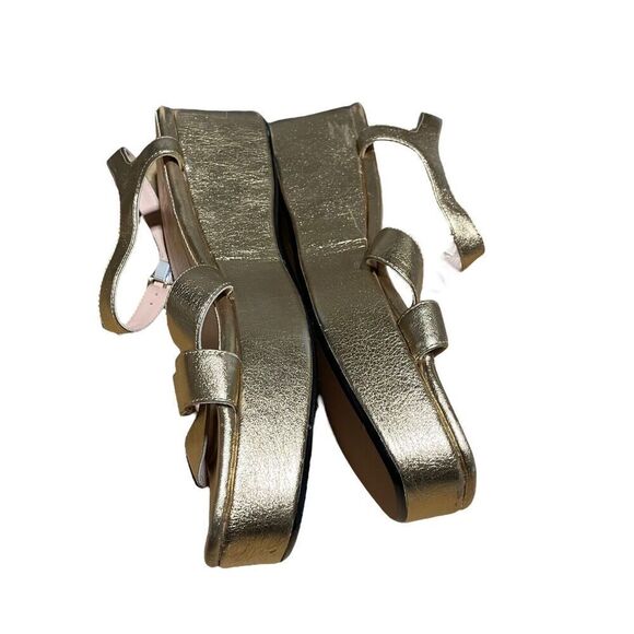 J Crew Shoes Women’s 11 Gold Platform sandals metallic leather Ankle Strap BK489 - Picture 6 of 10